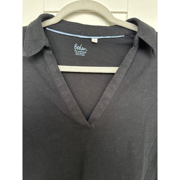Boden Women's Black Long Sleeve Cotton V-neck Notched Collared Shirt, Size M EUC - Picture 3 of 7